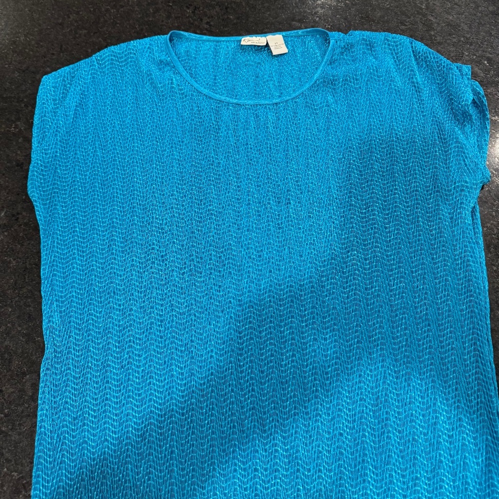 Kim rogers womens blouse 2xl aqua dress shirt polyester